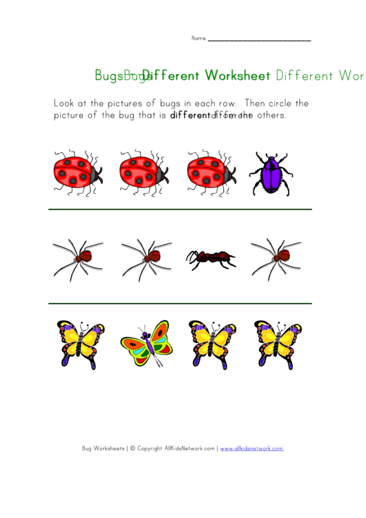 Different Bugs Kids Activity Sheet Printable pdf