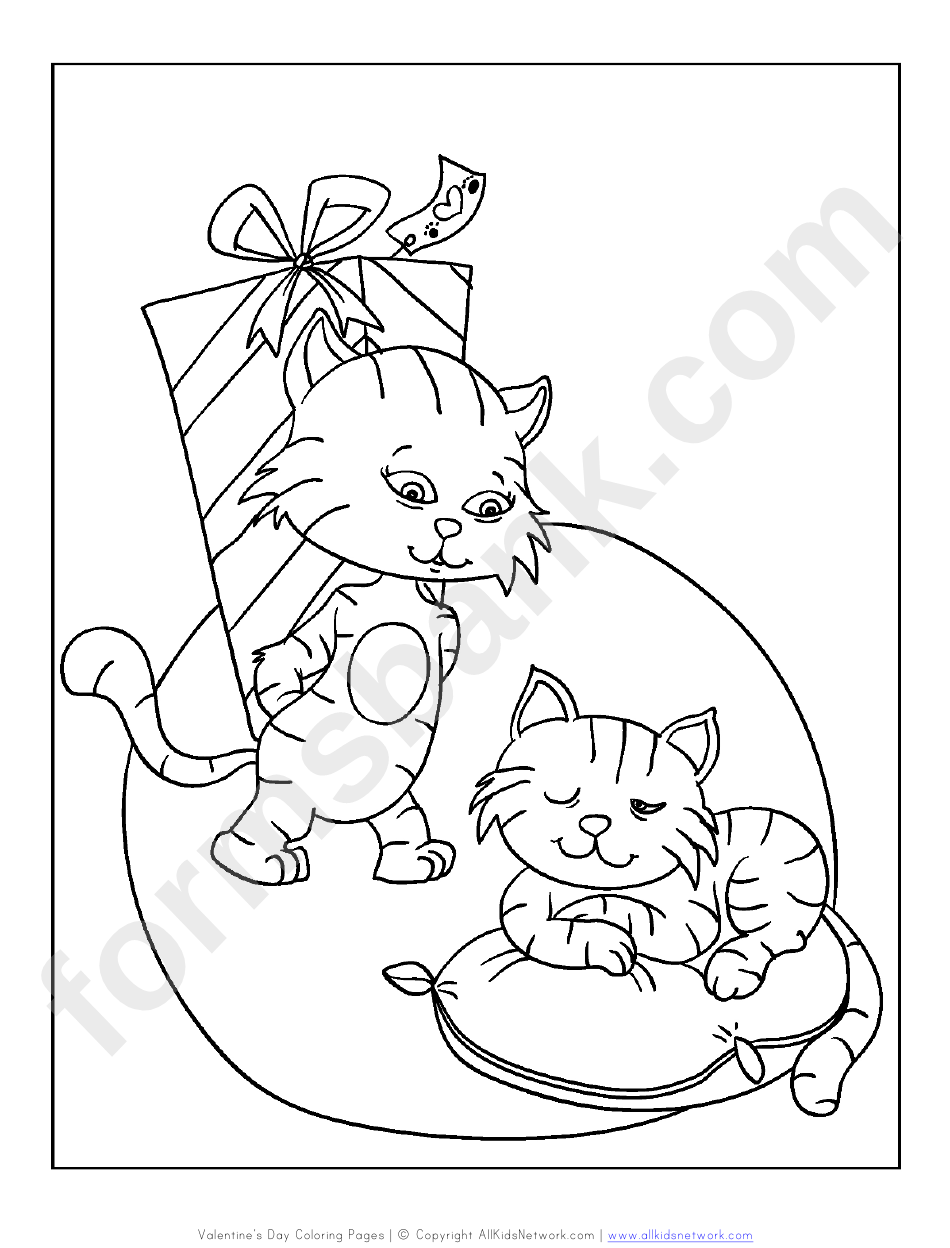 Cats Valentines Day Coloring