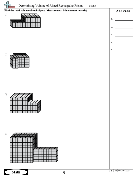 Determining Volume Of Joined Rectangular Prisms - Math Workshweet With Answer Key Printable pdf