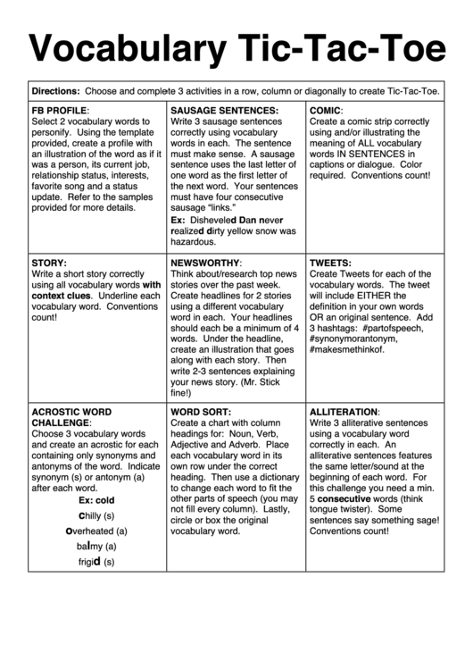 Download Vocabulary Tic-Tac-Toe Template printable pdf download