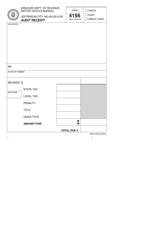Fillable Form 4156 - Audit Receipt Printable pdf