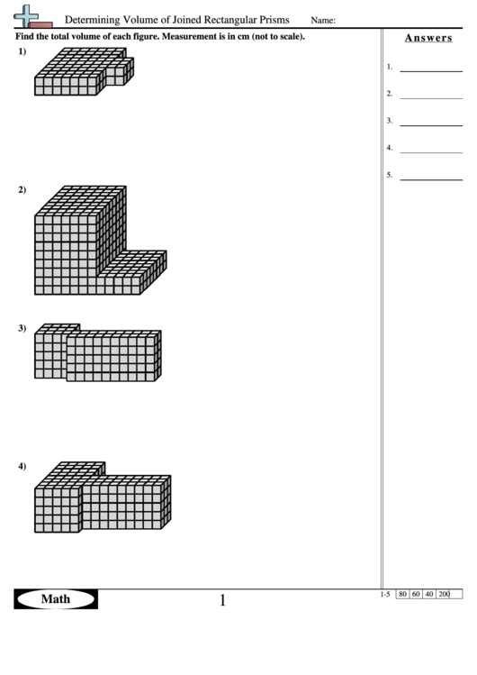 Determining Volume Of Joined Rectangular Prisms - Math Worksheet With Answer Key Printable pdf