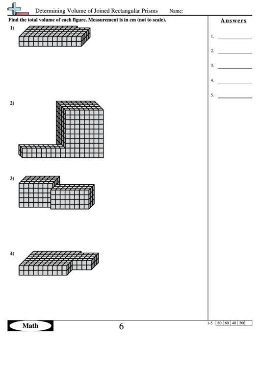 Determining Volume Of Joined Rectangular Prisms - Math Worksheet With Answer Key Printable pdf
