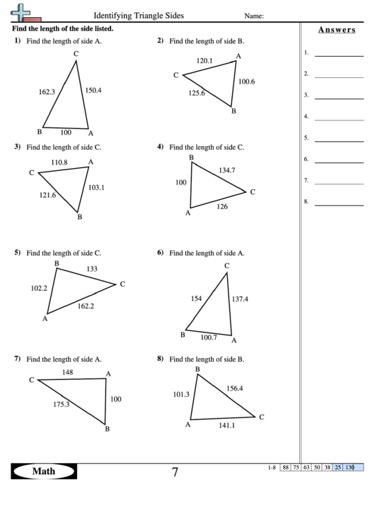 Identifying Triangle Sides Math Worksheet With Answers Printable pdf