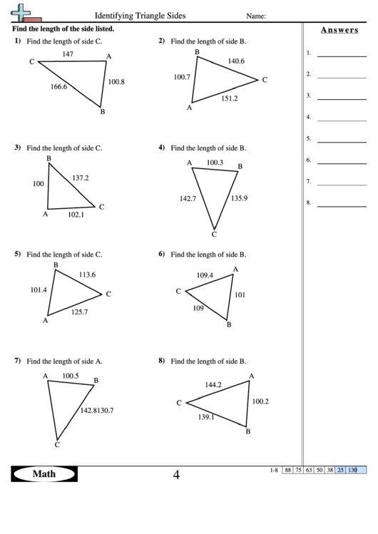 Identifying Triangle Sides Math Worksheet With Answers Printable pdf
