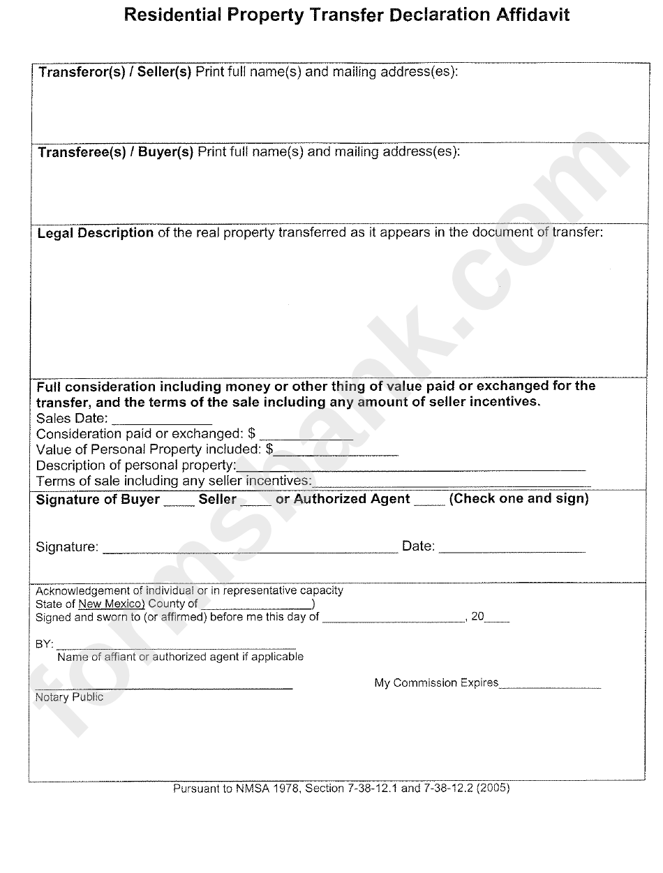 Residential Property Transfer Declaration Affidavit Form