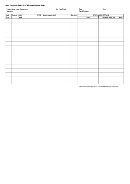Program Planning Sheet Printable pdf