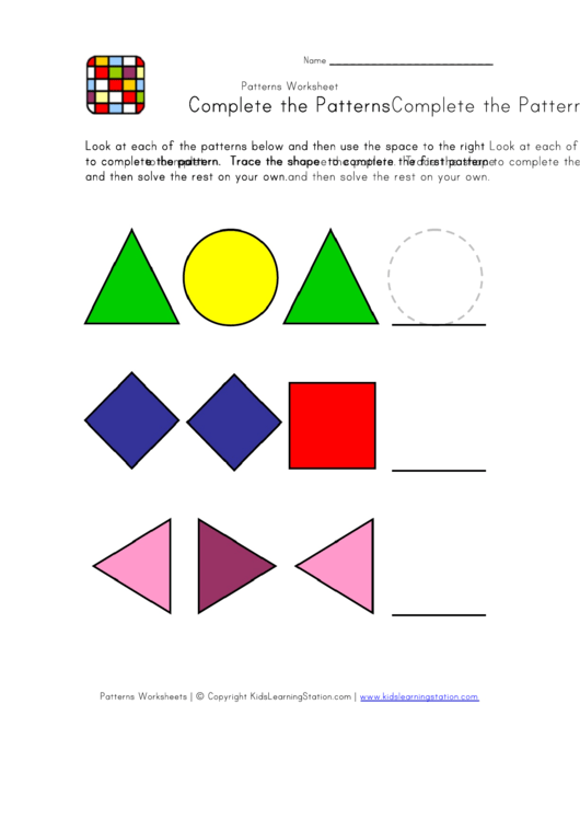Complete The Patterns Worksheet printable pdf download