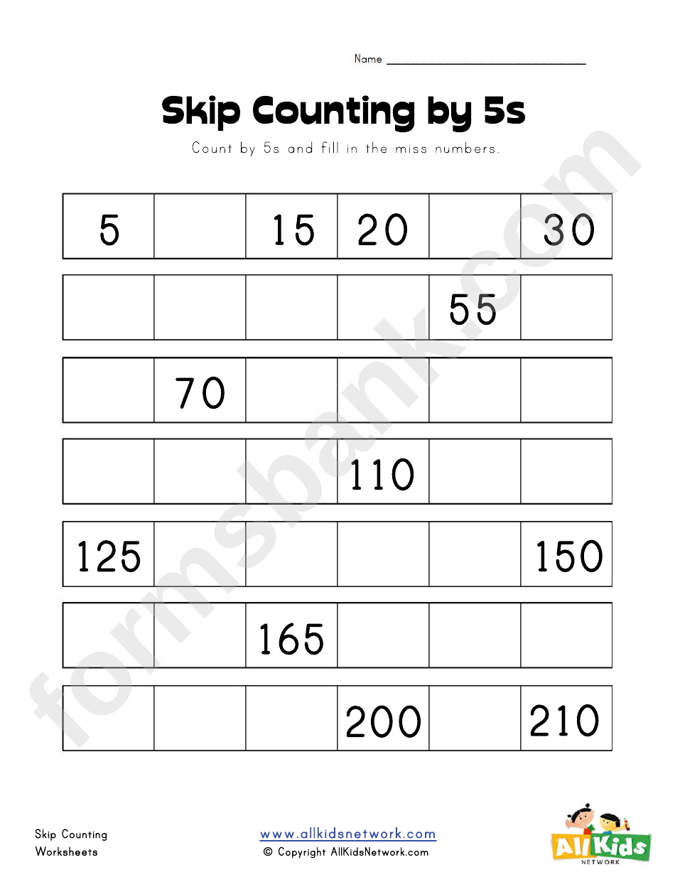 Skip Counting By 5s Math Worksheet printable pdf download