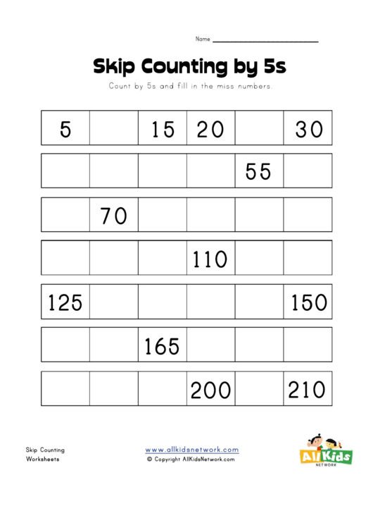 Skip Counting By 5s Math Worksheet Printable pdf