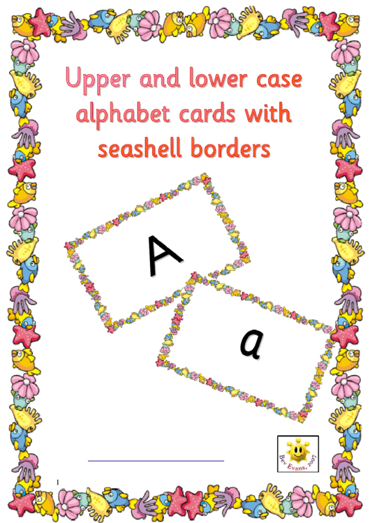 Upper And Lower Case Alphabet Cards With Seashell Borders Printable pdf