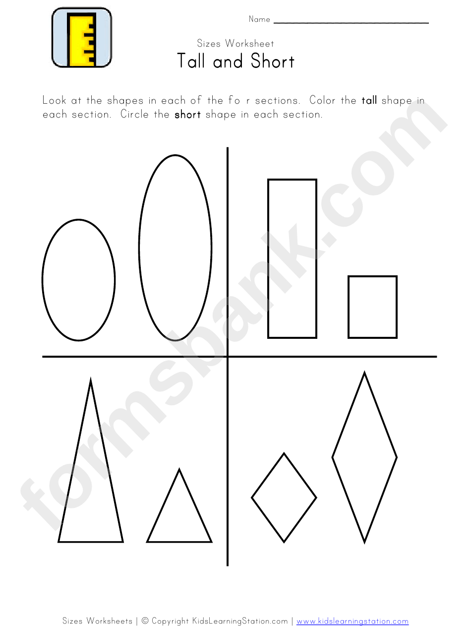 Tall And Short Sizes Worksheet