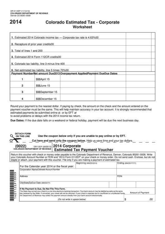 Fillable Form 0112ep Colorado Estimated Tax Corporate Worksheet
