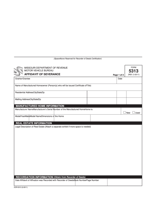 Fillable Form 5313 - Affidavit Of Severance Printable pdf