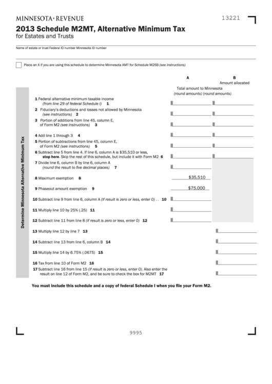 Fillable Schedule M2mt - Alternative Minimum Tax - 2013 Printable pdf