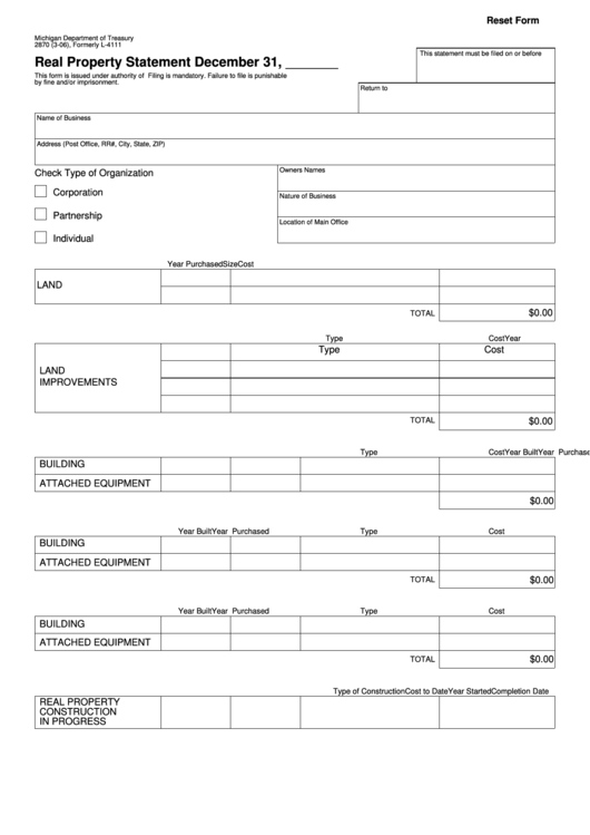 Fillable Form 2870 - Real Property Statement Printable pdf