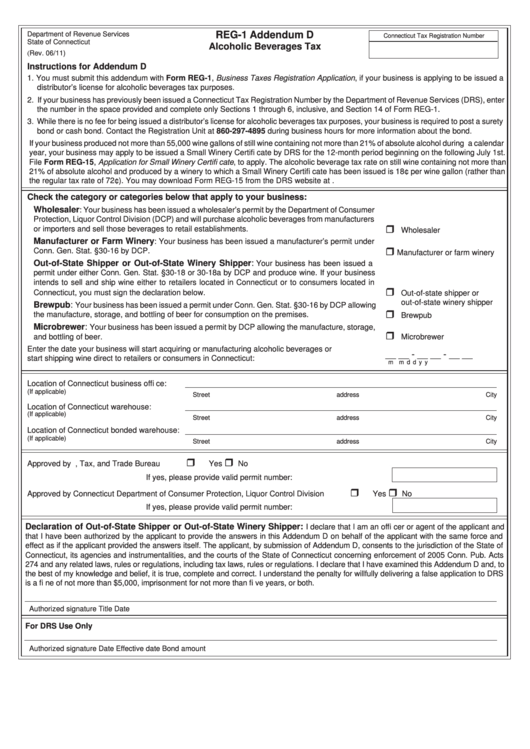Form Reg-1 Addendum D - Alcoholic Beverages Tax Printable pdf