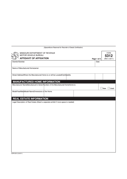 Fillable Form 5312 - Affidavit Of Affixation Printable pdf