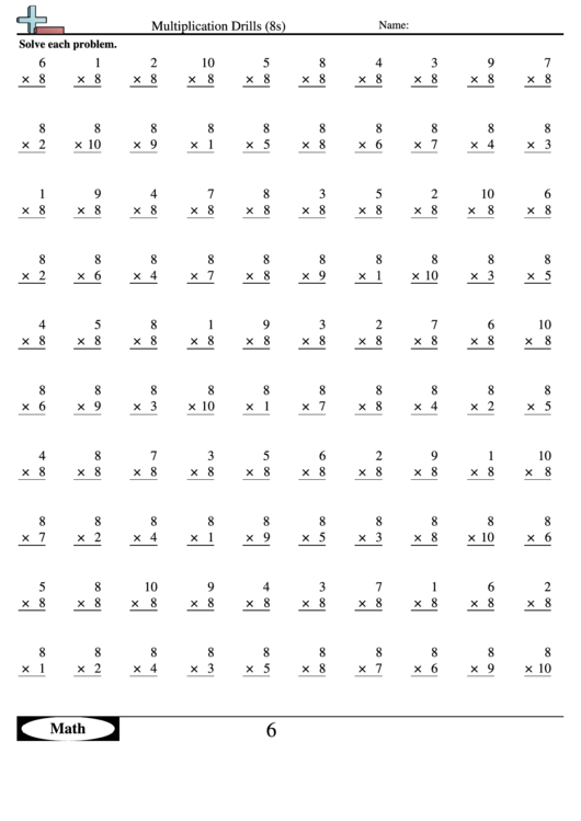 Multiplication Drills 8s Multiplication Worksheet With Answers Printable Pdf Download