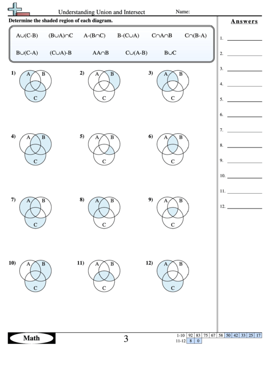 Understanding Union And Intersect - Math Worksheet With Answers Printable pdf