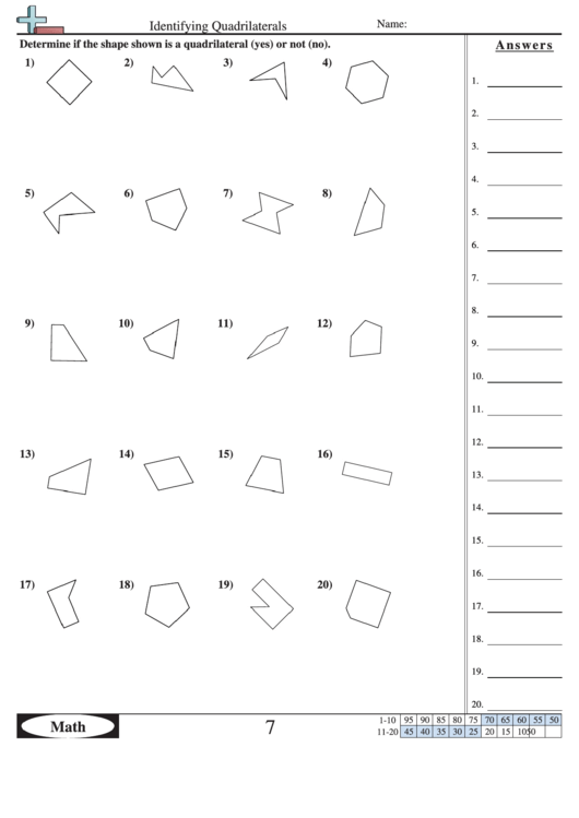 Identifying Quadrilaterals - Geometry Worksheet With Answers Printable pdf