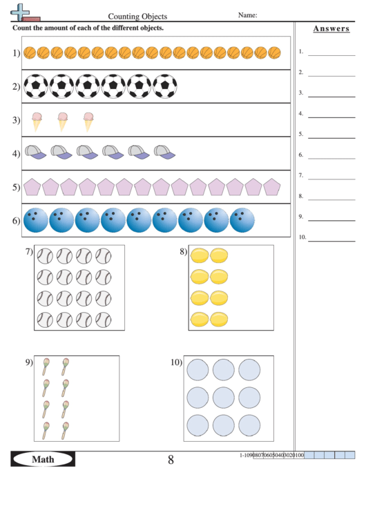 Counting Objects - Math Worksheet With Answers Printable pdf