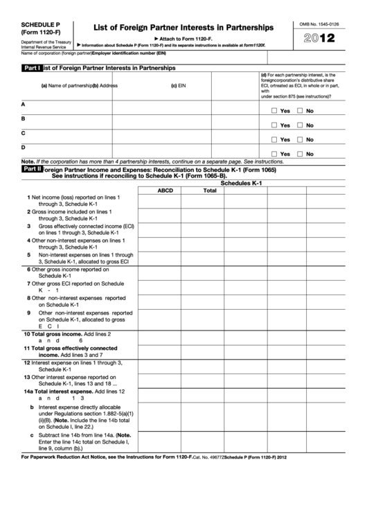 Fillable Schedule P (Form 1120-F) - List Of Foreign Partner Interests In Partnerships - 2012 Printable pdf