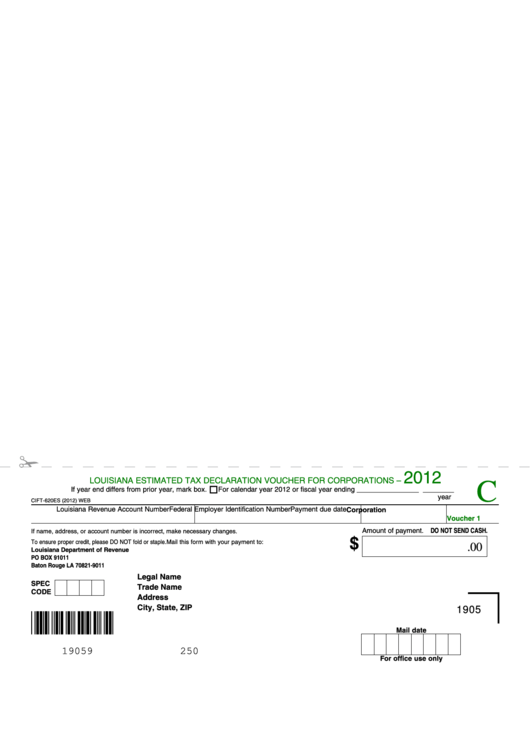 Fillable Form Cift-620es - Louisiana Estimated Tax Declaration Voucher For Corporations - 2012 Printable pdf