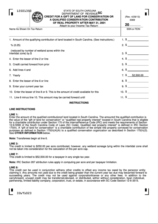 Form Sc Sch.tc-19 - Credit For A Gift Of Land For Conservation Or A Qualified Conservation Contribution Of Real Property After May 31, 2001 Printable pdf
