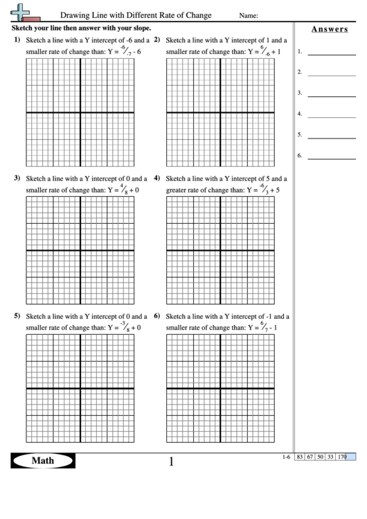 Drawing Line With Different Rate Of Change - Math Worksheet With Answers Printable pdf