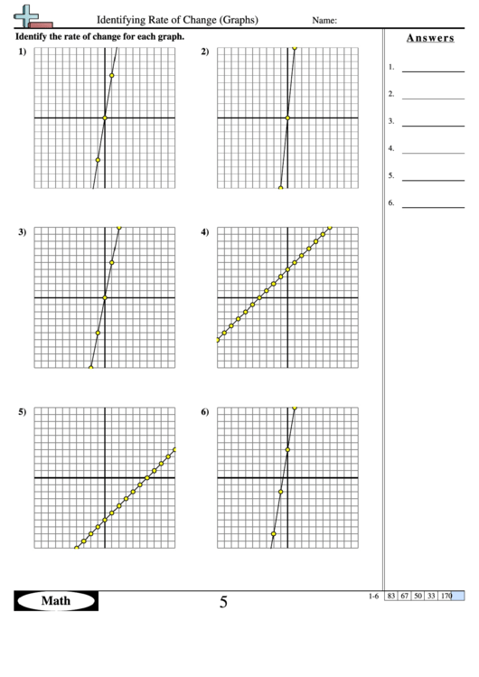 Identifying Rate Of Change (Graphs) - Math Worksheet With Answers Printable pdf