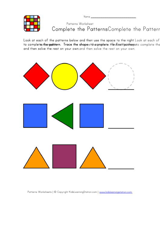 Complete The Patterns Worksheet Printable pdf