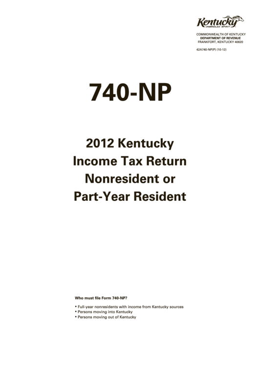 Form 740-Np - Kentucky Income Tax Return Nonresident Or Part-Year Resident - 2012 Printable pdf