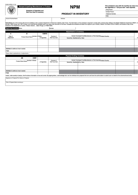 Fillable Form R-5613 Npm - Product In Inventory Printable pdf