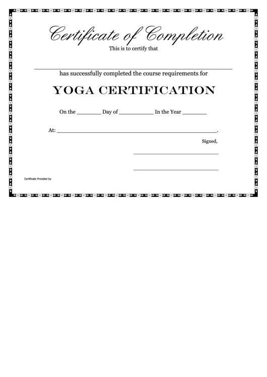 Yoga Certification - Certificate Of Completion Printable pdf
