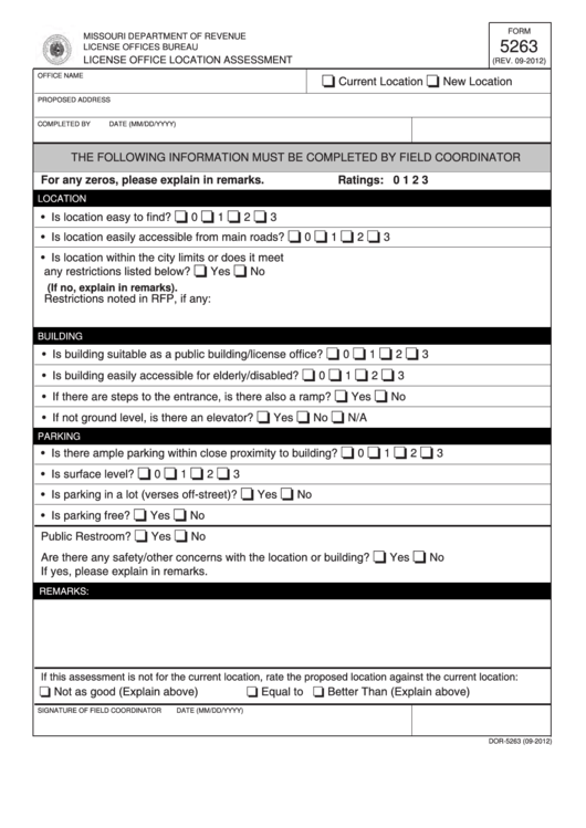 Fillable Form 5263 - License Office Location Assessment Printable pdf