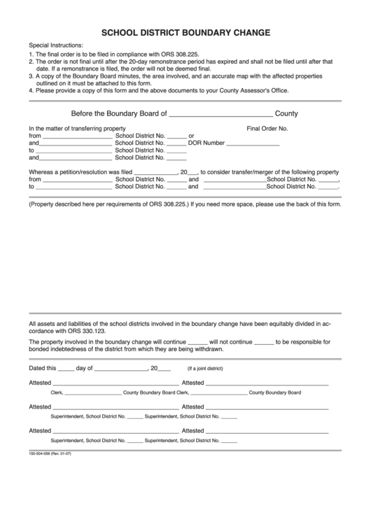 Form 150-504-056 - School District Boundary Change Printable pdf