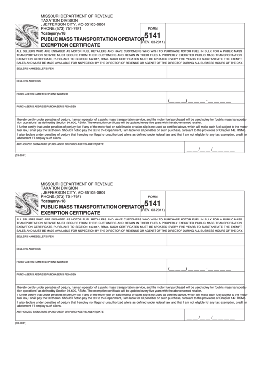 Fillable Form 5084 - Public Mass Transportation Operator Exemption Certificate Printable pdf