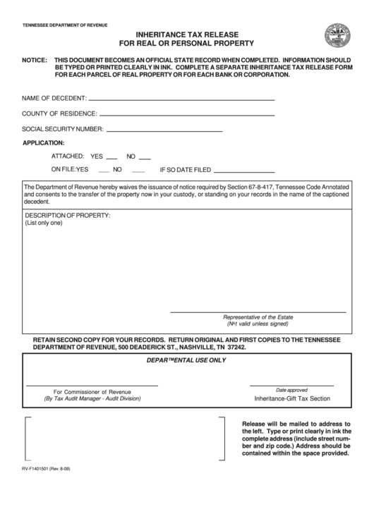 Fillable Form Rv-F1401501 - Real Or Personal Property Printable pdf