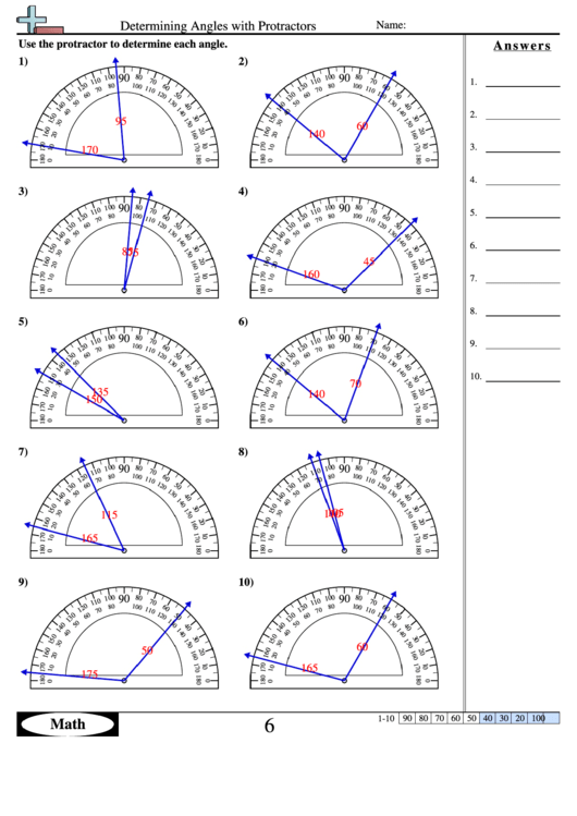 determining angle measurement with protractors worksheet