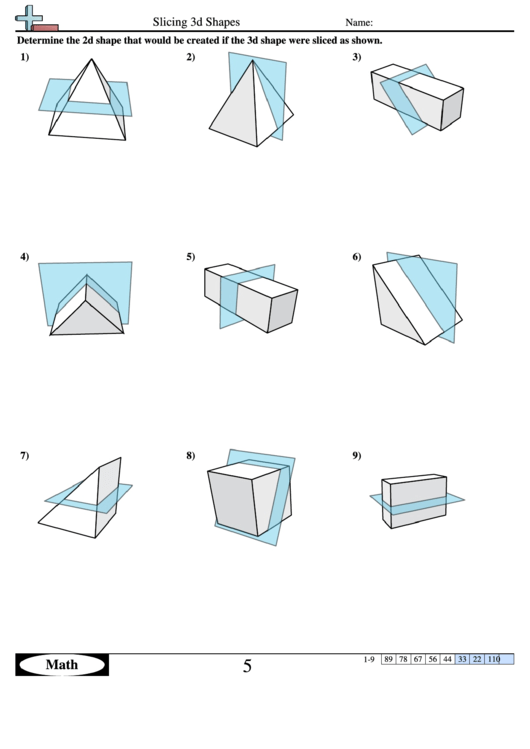 Slicing 3d Shapes - Geometry Worksheet With Answers Printable pdf