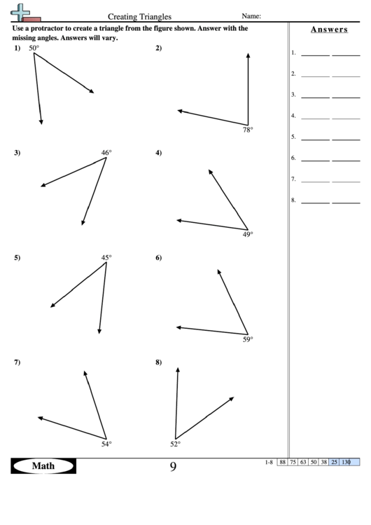 Creating Triangles - Geometry Worksheet With Answers Printable pdf