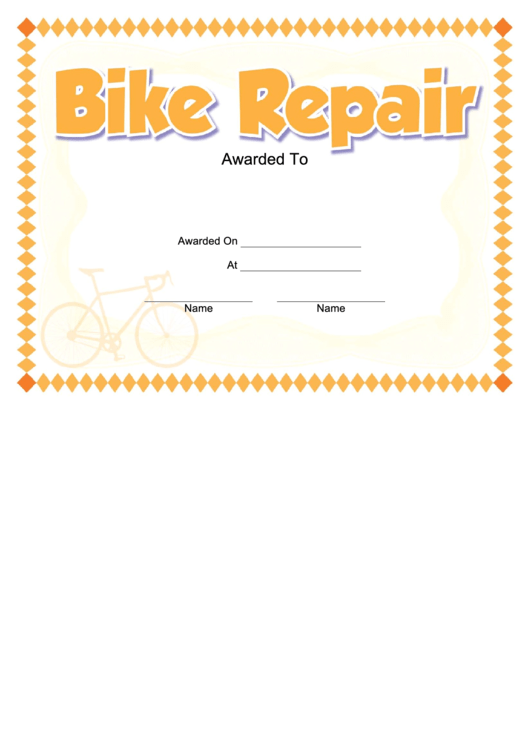 Bike Repair Certificate Printable pdf