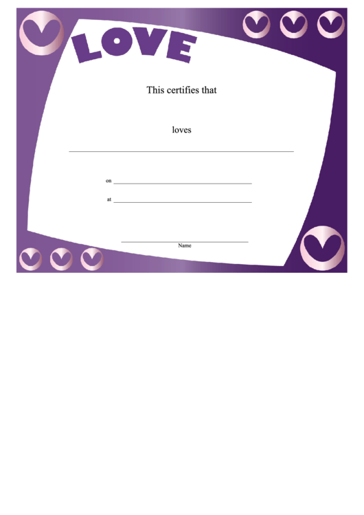 Love Certificate In Lilac Printable pdf