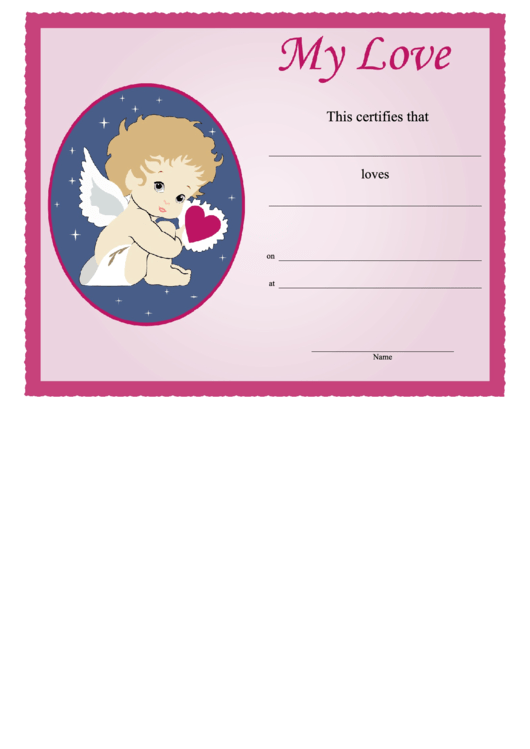 My Love Cupid Certificate Printable pdf
