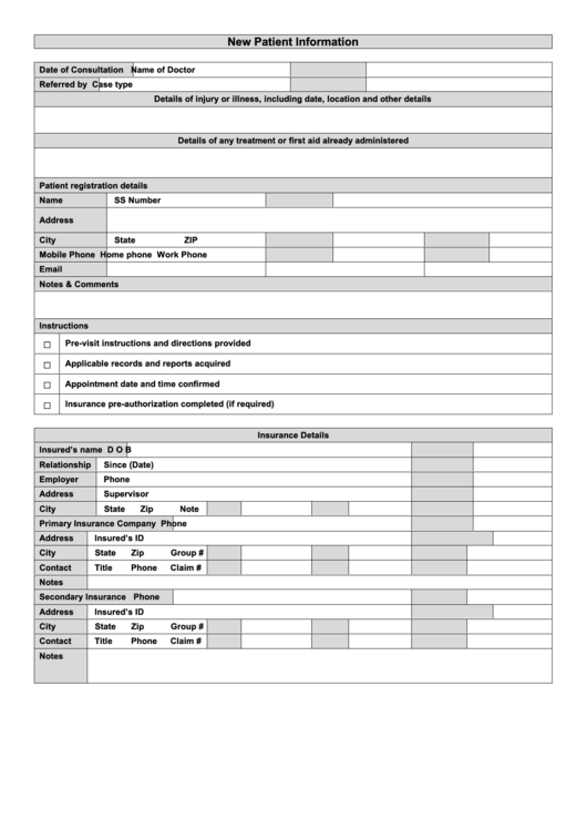 New Patient Sheet Printable pdf