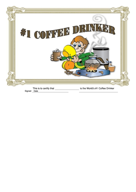 Number 1 Coffee Drinker Certificate Printable pdf
