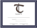 T Monogram Certificate Template