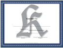 Centered K Monogram Certificate Template