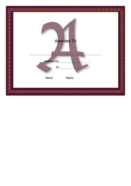 Centered A Monogram Certificate Template Printable pdf